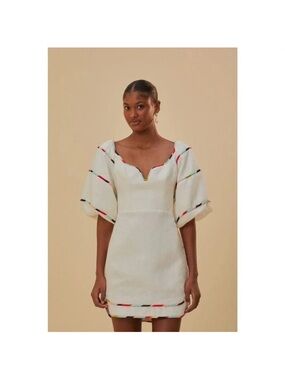 FARM Rio White Puff-Sleeve Mini Linen Dress size XS